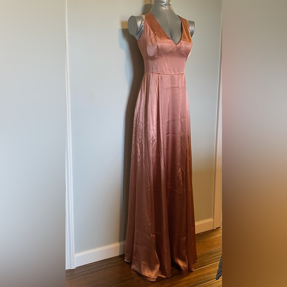 size 10 rose gold satin bridesmaid dress